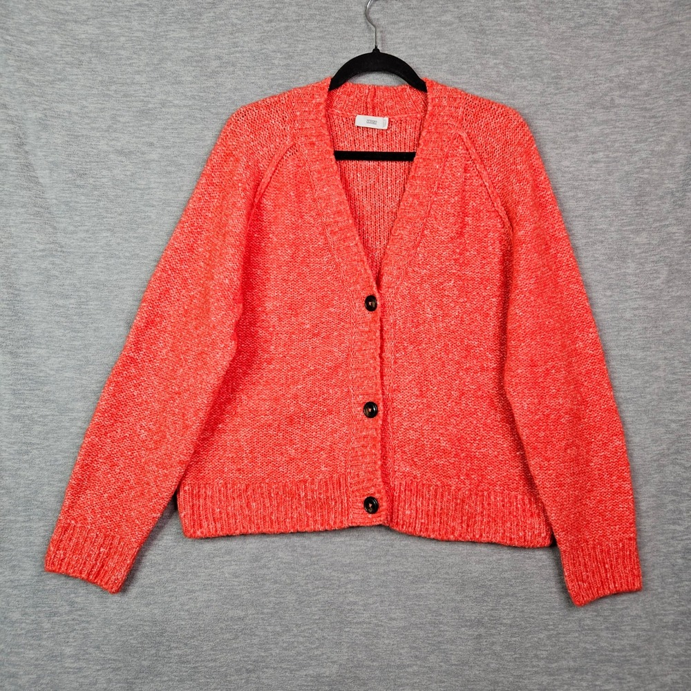 Closed Womens Marl Knit V-Neck Cardigan Orange Red Wool Cotton Size M